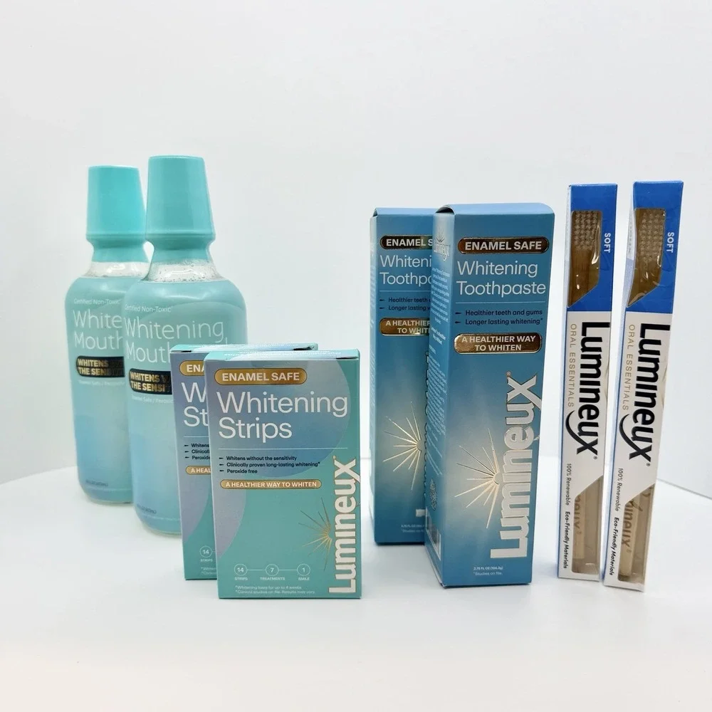 2 PACK Lumineux Teeth Whitening Kit 8 Piece Strips Mouthwash Toothpaste NEW